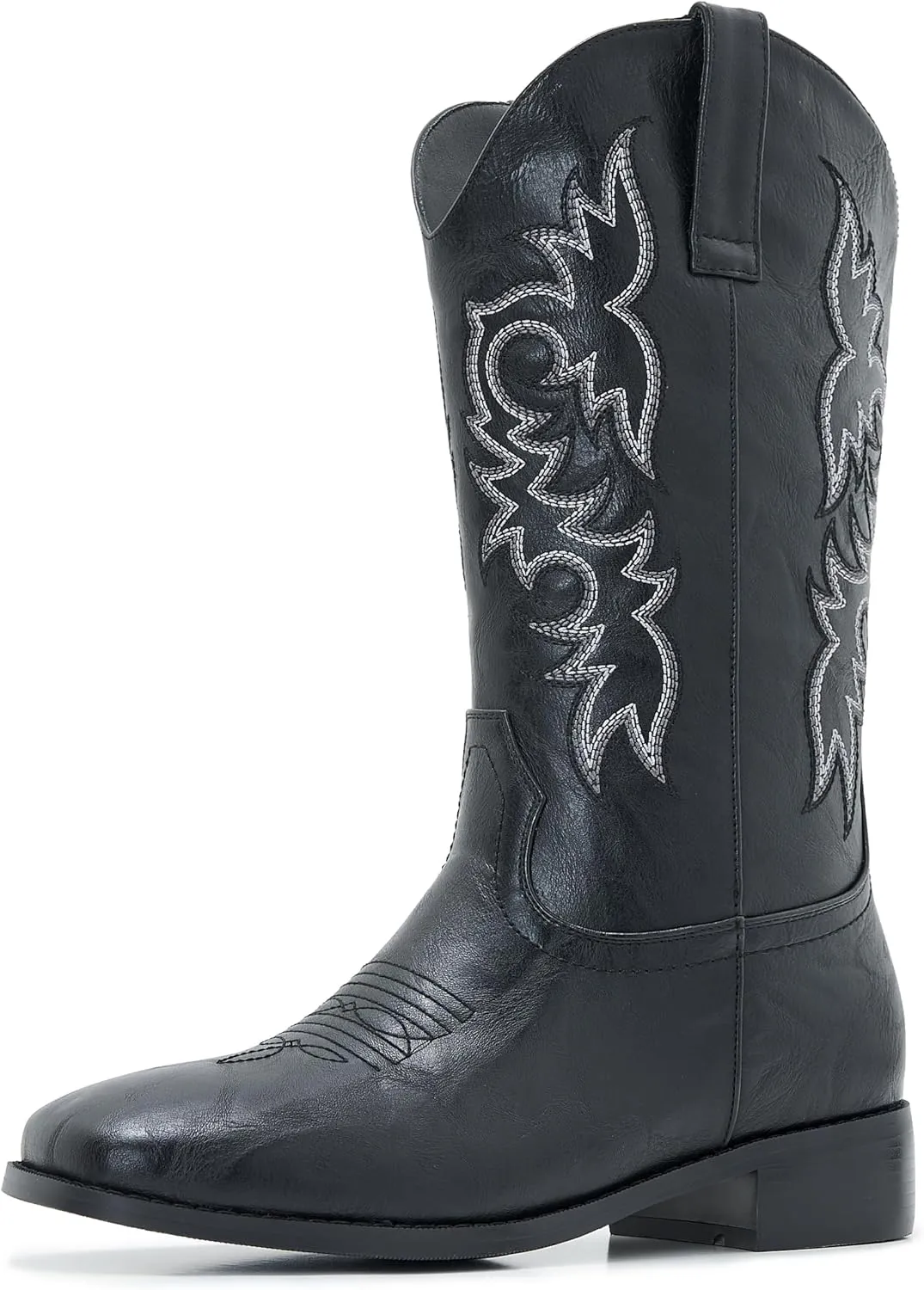 Cowgirl Boots Square Toe Cowboy Boots For Women Ladies Mid Calf Low Heel Flat