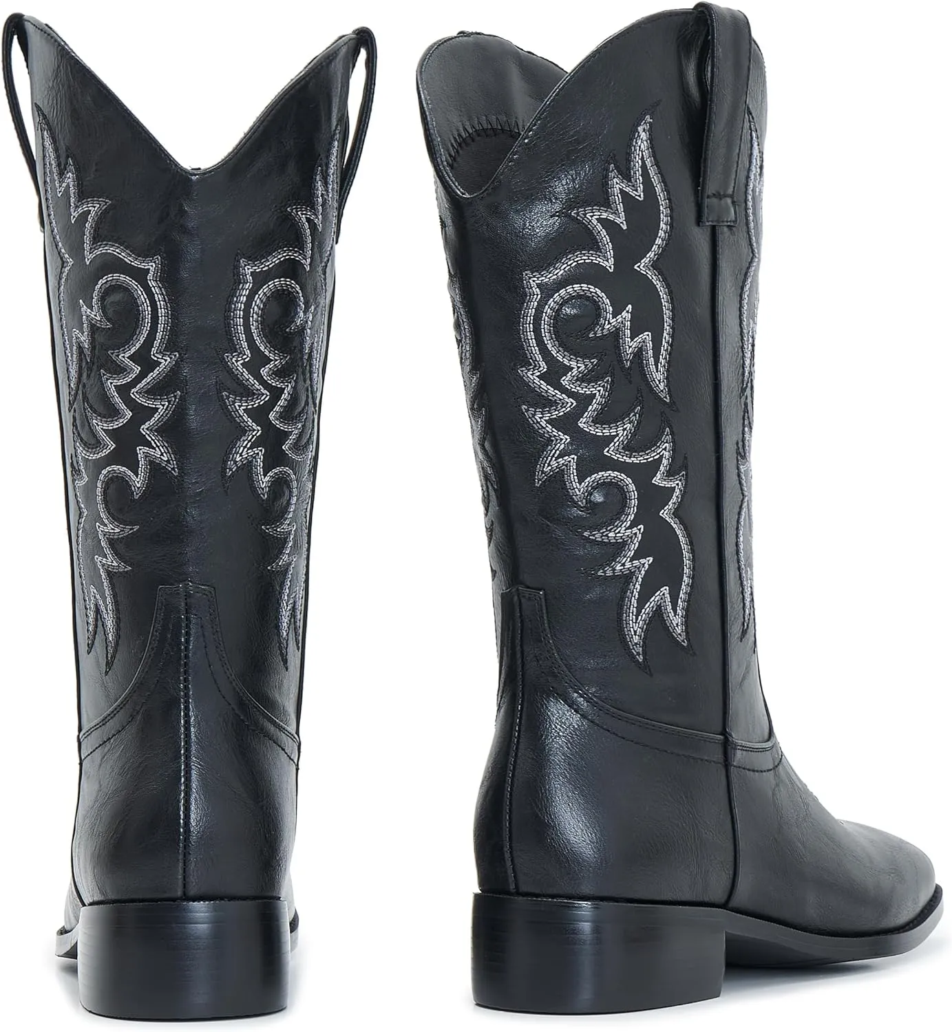 Cowgirl Boots Square Toe Cowboy Boots For Women Ladies Mid Calf Low Heel Flat