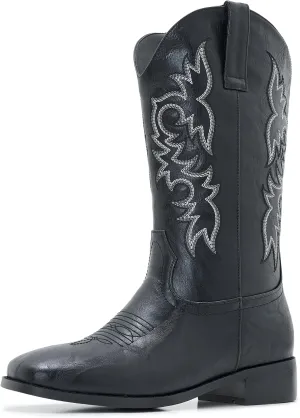 Cowgirl Boots Square Toe Cowboy Boots For Women Ladies Mid Calf Low Heel Flat