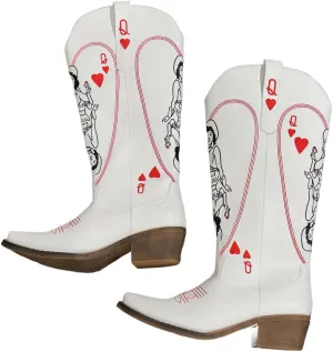 cowgirl boots Vintage Embroidered Riding Boots Western Cowboy Boots with Red Heart & Star Patterns Slip-On Embroidered Boot