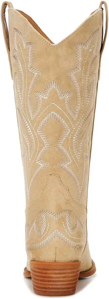 Cowgirl Boots Women – Western Mid-Calf Cowboy Boots with Pointy Toe & 2-Inch Chunky Heel, Embroidered Fashion Boots