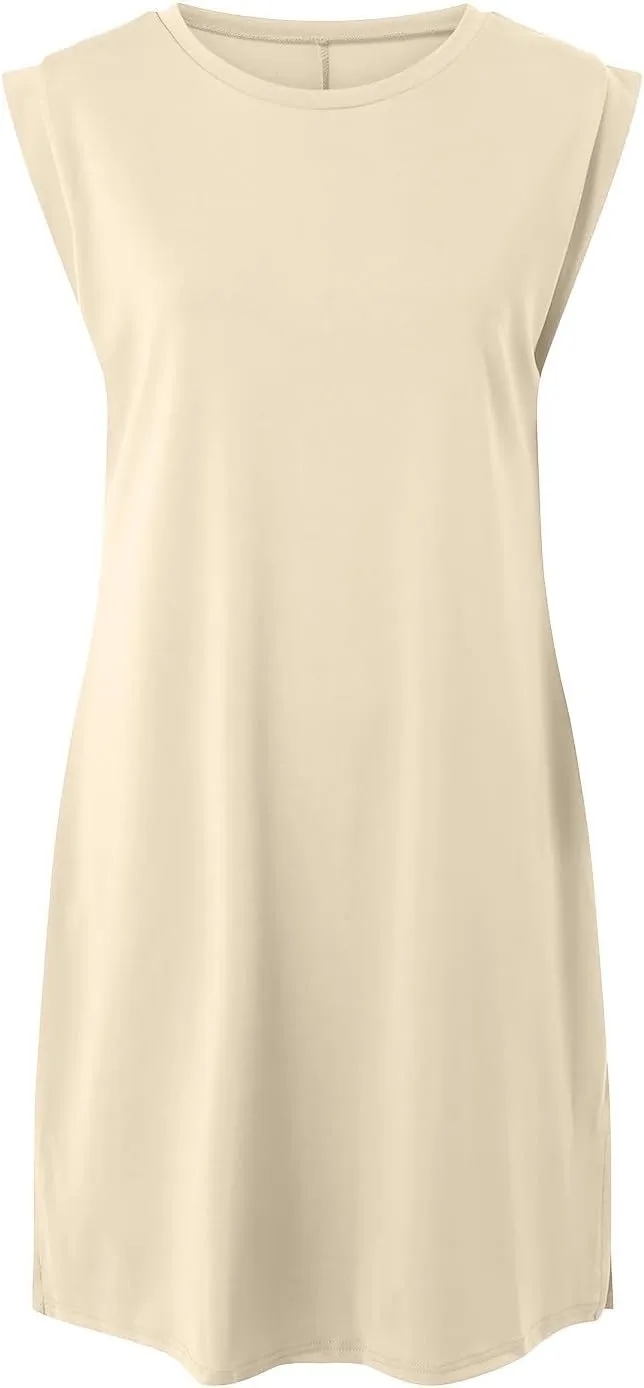 Crew-Neck Summer Casual Beach Dress for Women 2025 Vacation Women's Sleeveless Sundress with Split
