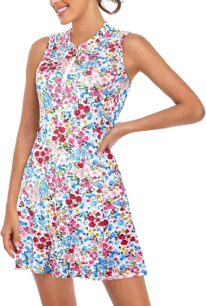 Cucuchy Style Womens Polo Tennis Golf Dresses with Shorts Sleeveless Zip Up Athletic Dress