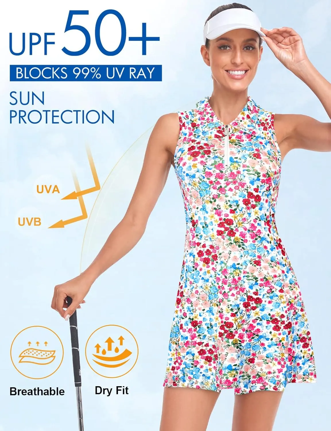 Cucuchy Style Womens Polo Tennis Golf Dresses with Shorts Sleeveless Zip Up Athletic Dress