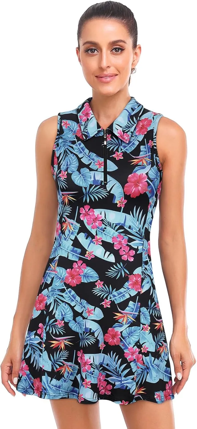Cucuchy Style Womens Polo Tennis Golf Dresses with Shorts Sleeveless Zip Up Athletic Dress