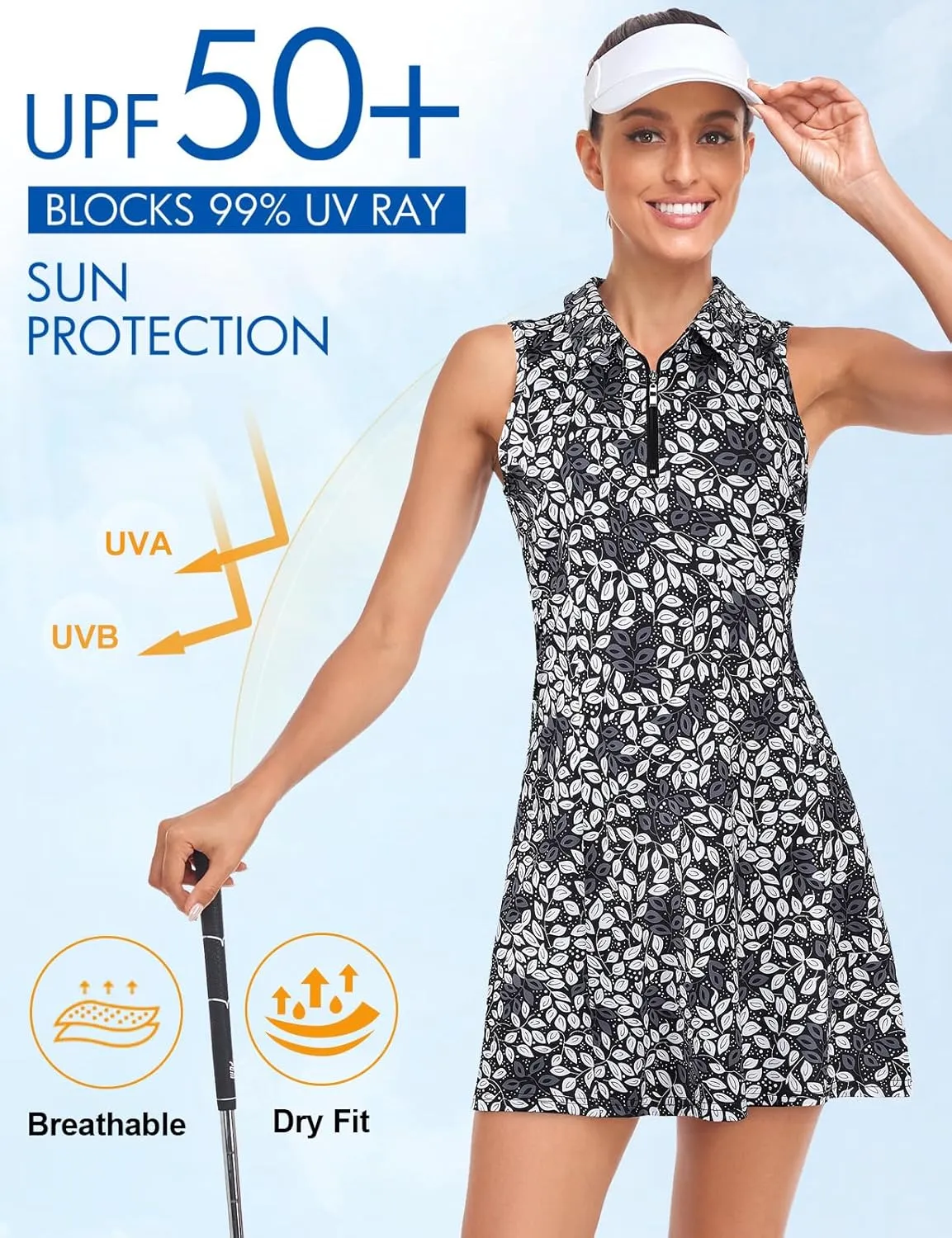 Cucuchy Style Womens Polo Tennis Golf Dresses with Shorts Sleeveless Zip Up Athletic Dress