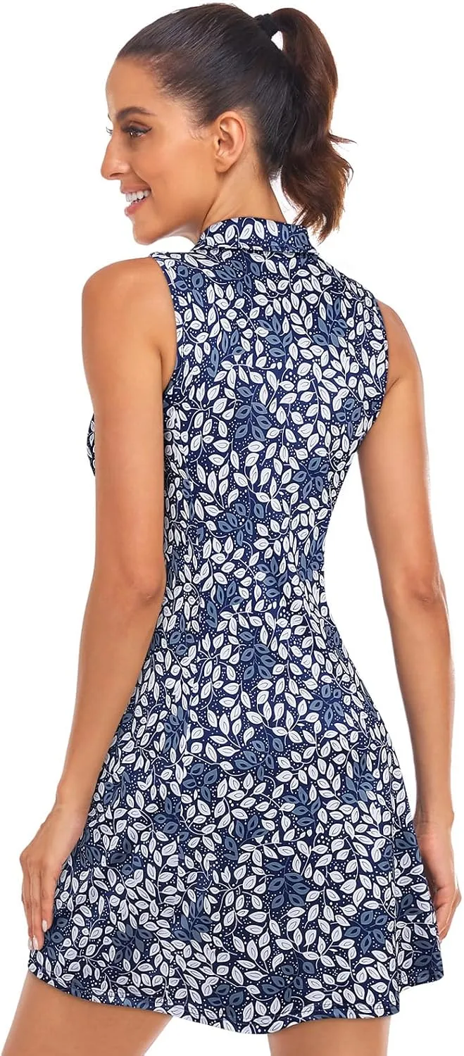 Cucuchy Style Womens Polo Tennis Golf Dresses with Shorts Sleeveless Zip Up Athletic Dress