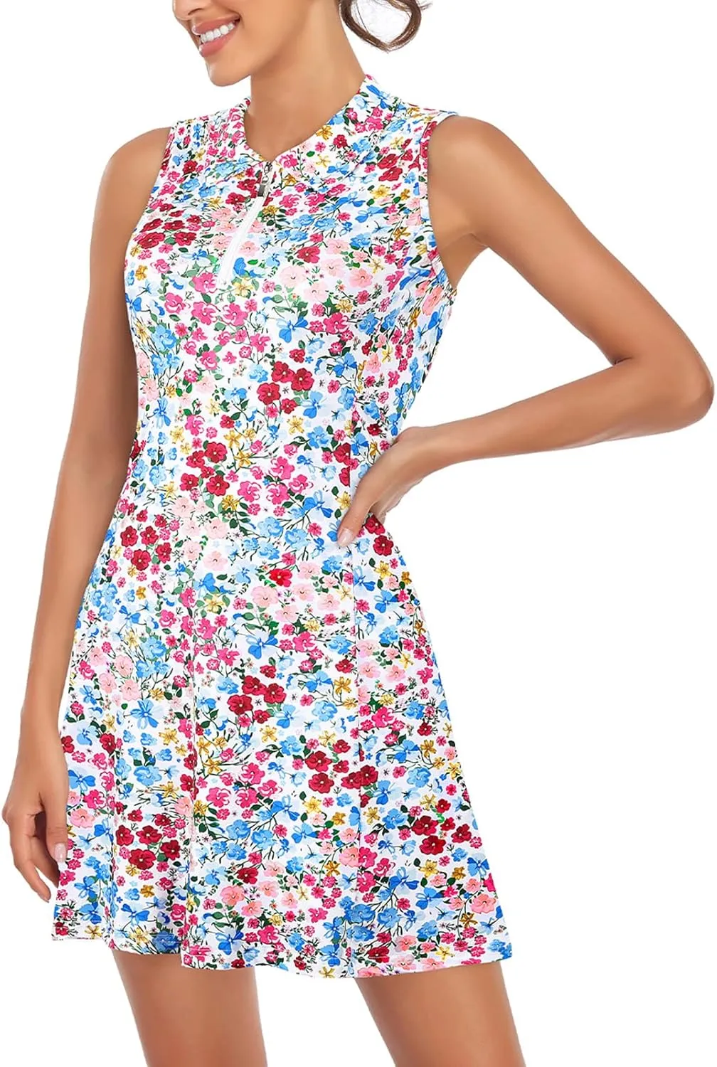Cucuchy Style Womens Polo Tennis Golf Dresses with Shorts Sleeveless Zip Up Athletic Dress