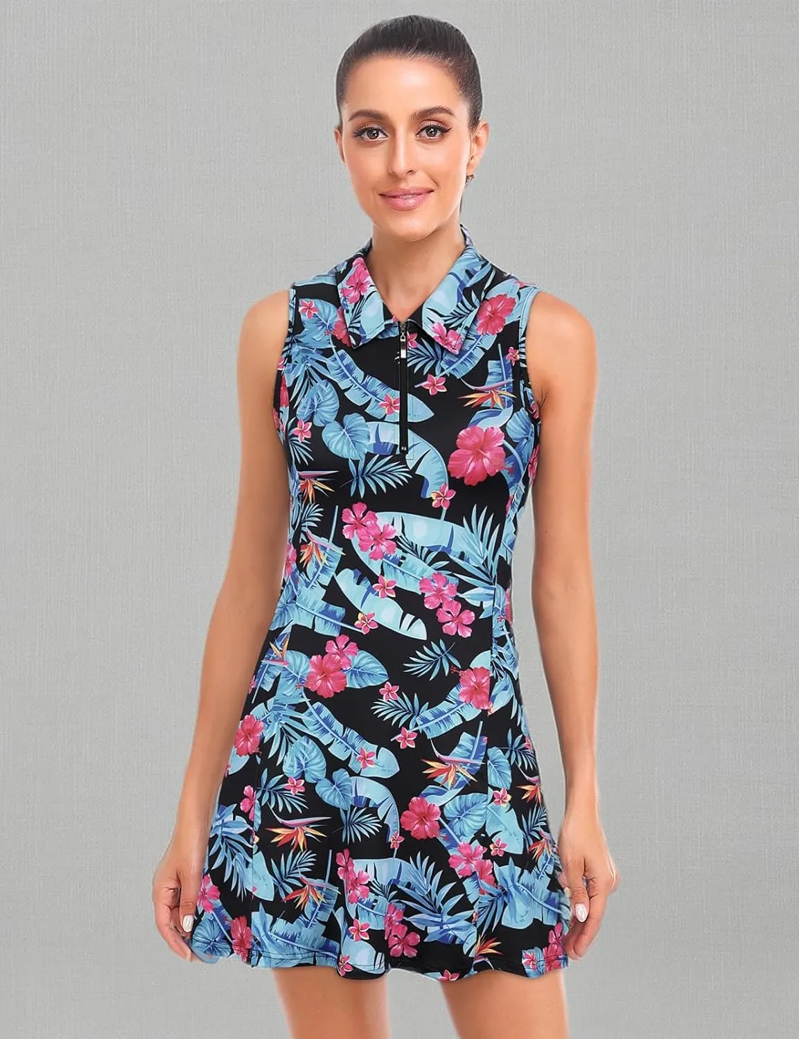 Cucuchy Style Womens Polo Tennis Golf Dresses with Shorts Sleeveless Zip Up Athletic Dress