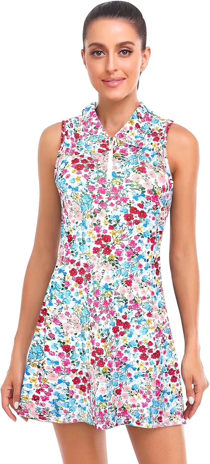 Cucuchy Style Womens Polo Tennis Golf Dresses with Shorts Sleeveless Zip Up Athletic Dress