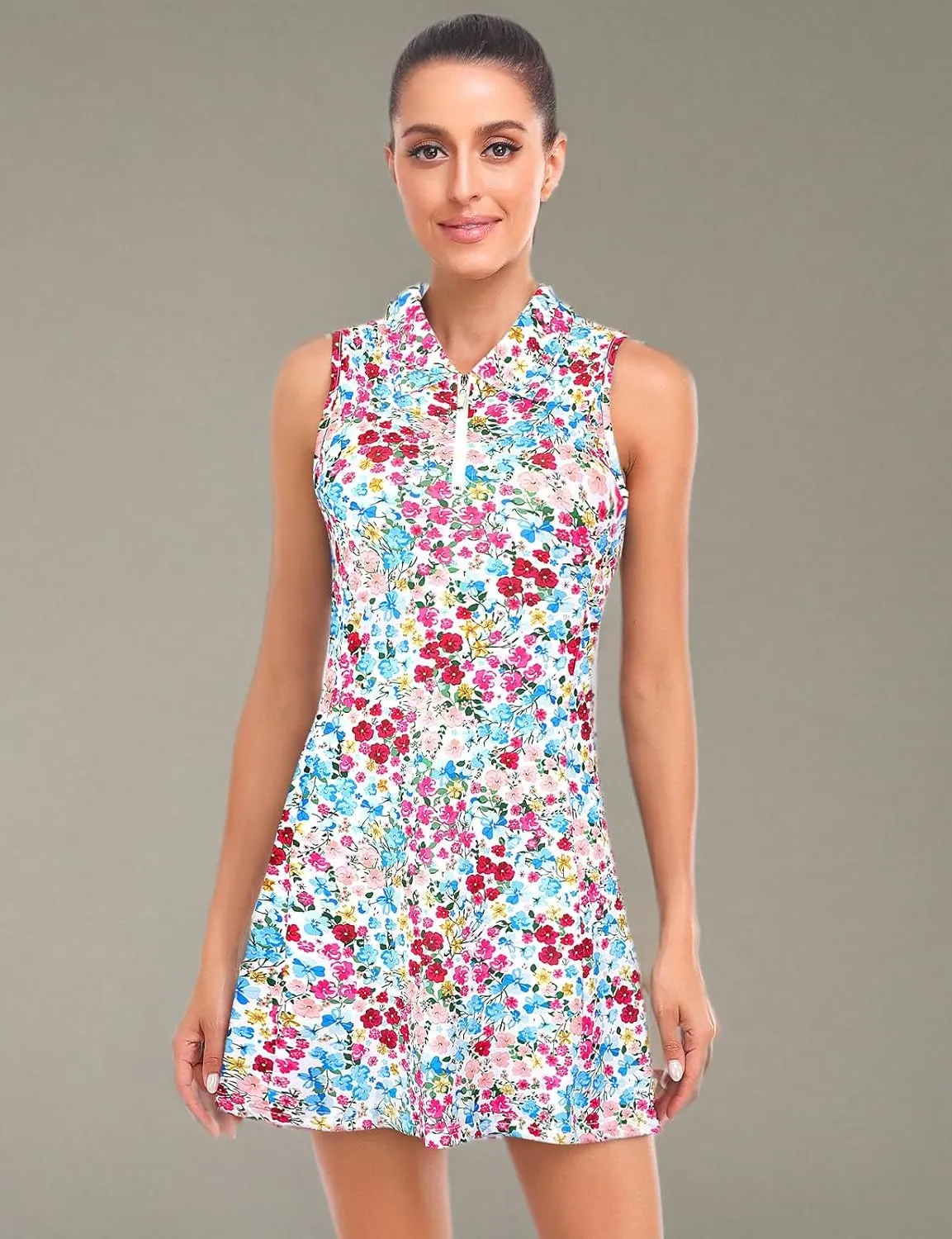 Cucuchy Style Womens Polo Tennis Golf Dresses with Shorts Sleeveless Zip Up Athletic Dress