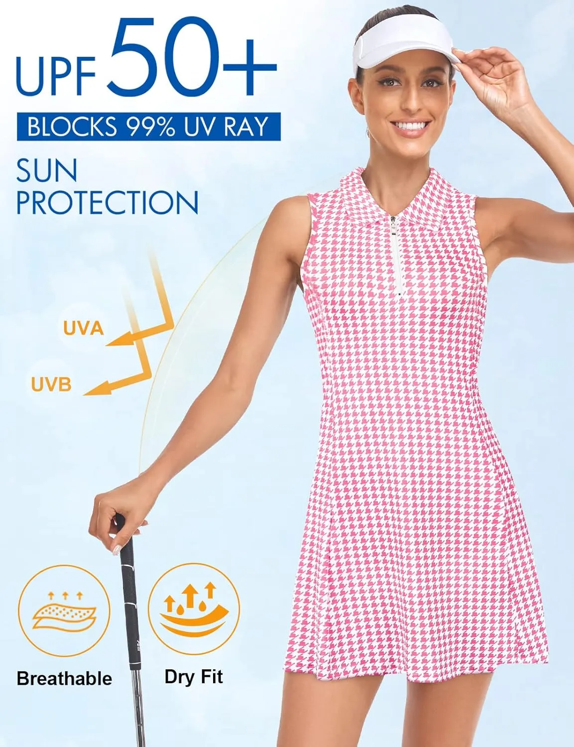 Cucuchy Style Womens Polo Tennis Golf Dresses with Shorts Sleeveless Zip Up Athletic Dress