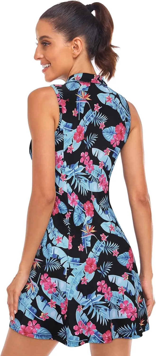 Cucuchy Style Womens Polo Tennis Golf Dresses with Shorts Sleeveless Zip Up Athletic Dress
