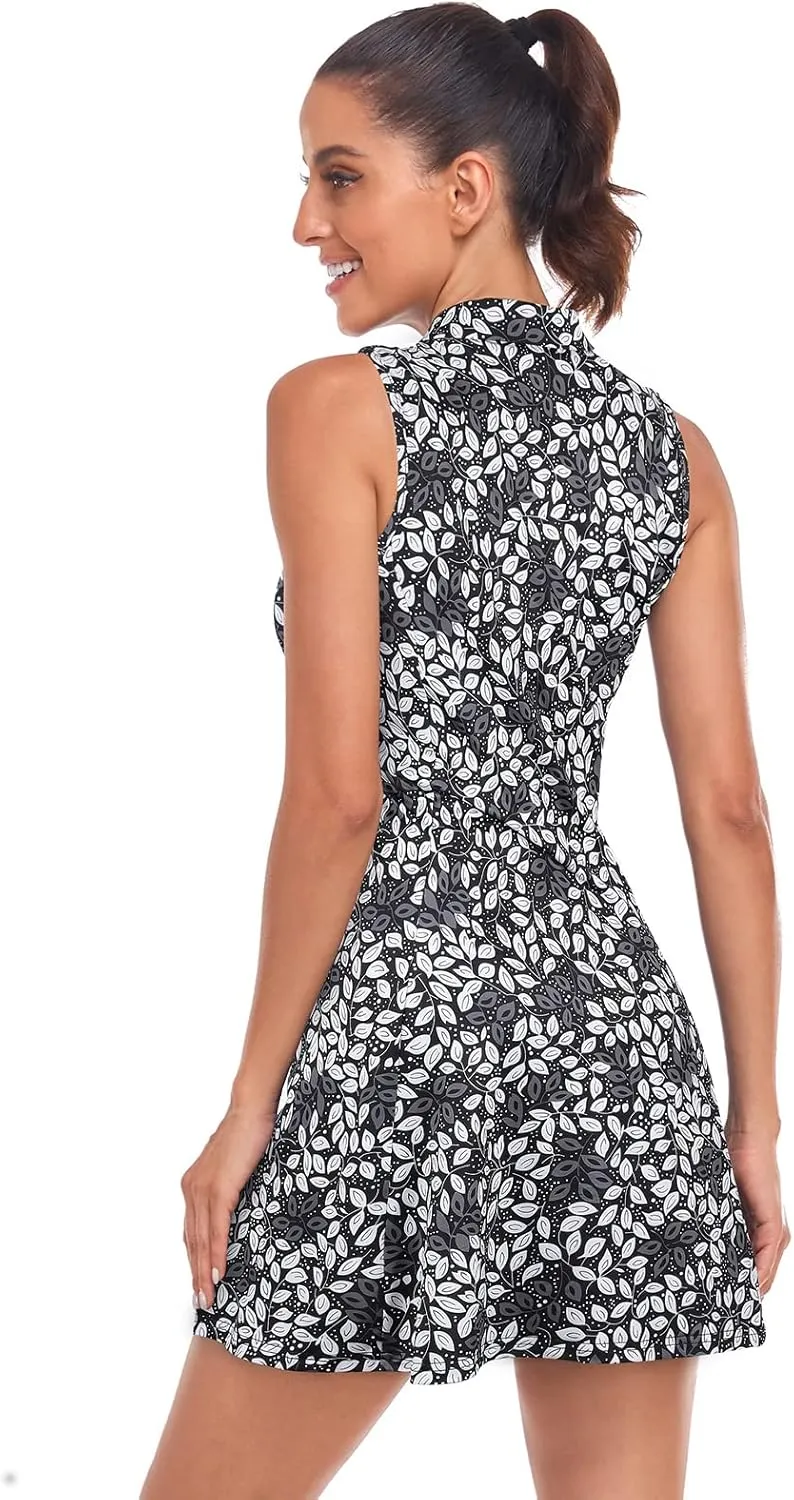 Cucuchy Style Womens Polo Tennis Golf Dresses with Shorts Sleeveless Zip Up Athletic Dress