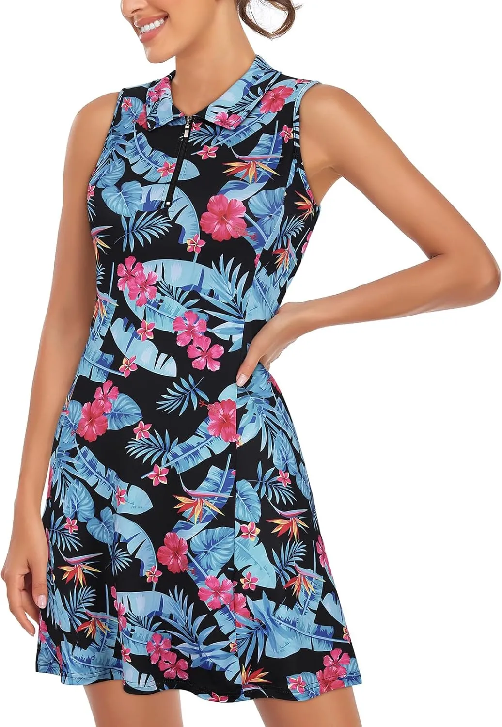 Cucuchy Style Womens Polo Tennis Golf Dresses with Shorts Sleeveless Zip Up Athletic Dress