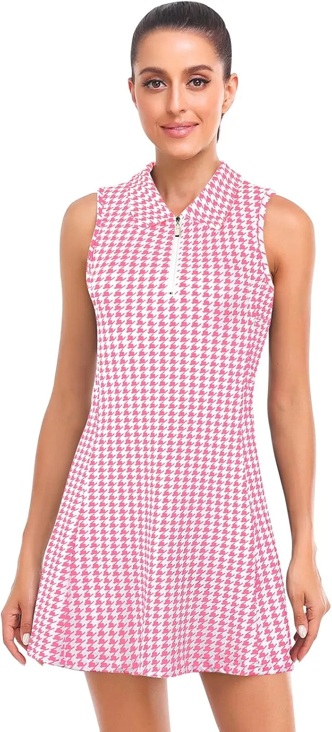 Cucuchy Style Womens Polo Tennis Golf Dresses with Shorts Sleeveless Zip Up Athletic Dress