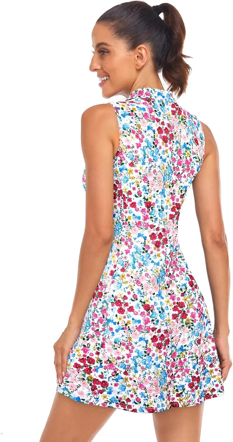 Cucuchy Style Womens Polo Tennis Golf Dresses with Shorts Sleeveless Zip Up Athletic Dress
