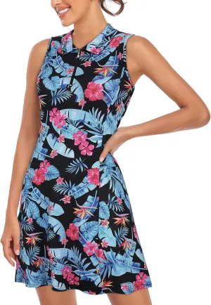 Cucuchy Style Womens Polo Tennis Golf Dresses with Shorts Sleeveless Zip Up Athletic Dress