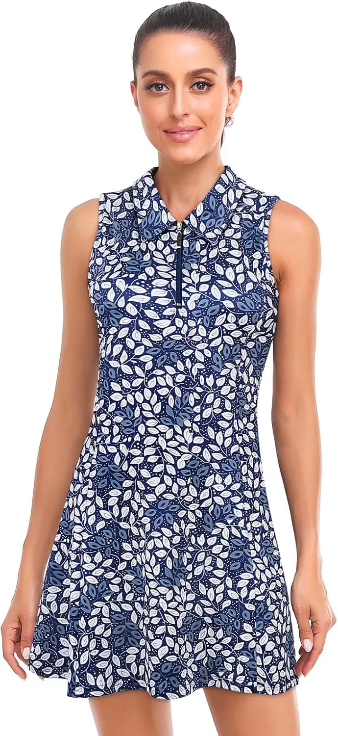 Cucuchy Style Womens Polo Tennis Golf Dresses with Shorts Sleeveless Zip Up Athletic Dress