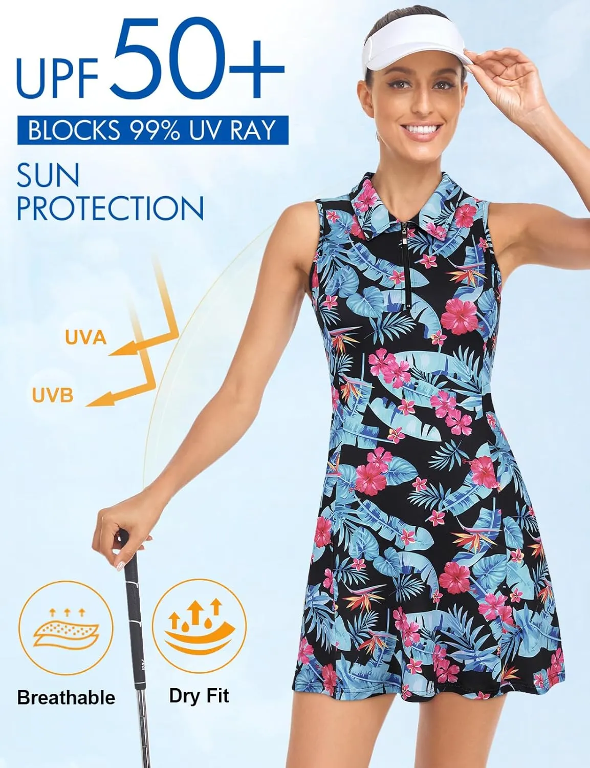 Cucuchy Style Womens Polo Tennis Golf Dresses with Shorts Sleeveless Zip Up Athletic Dress