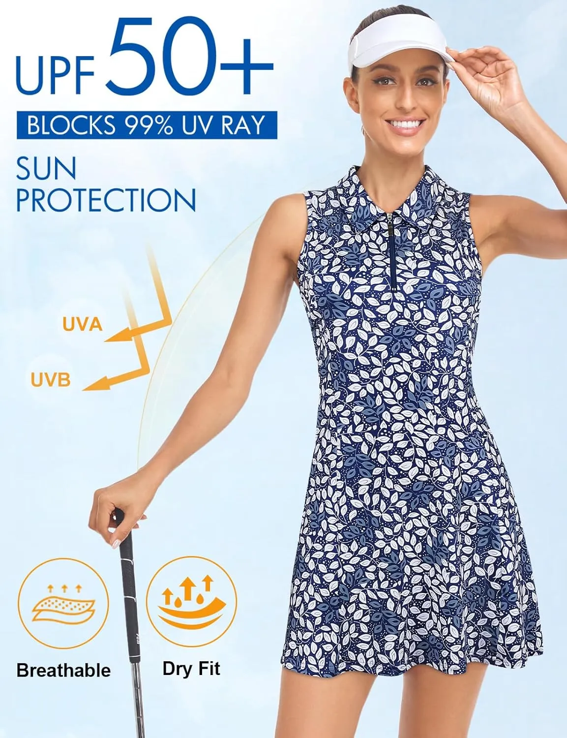 Cucuchy Style Womens Polo Tennis Golf Dresses with Shorts Sleeveless Zip Up Athletic Dress
