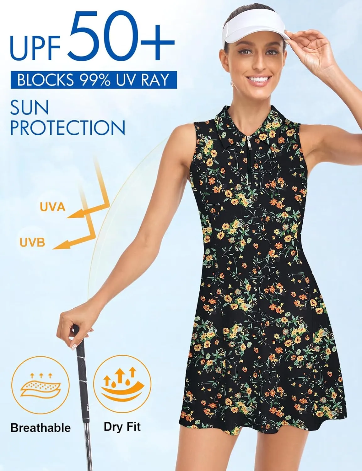 Cucuchy Style Womens Polo Tennis Golf Dresses with Shorts Sleeveless Zip Up Athletic Dress