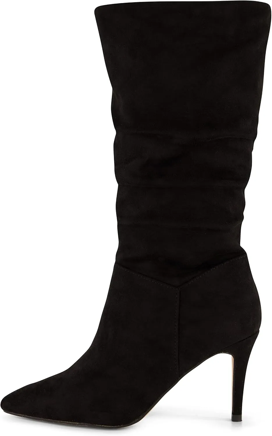 CUSHIONAIRE Women's Hip Slouchy Vegan Suede Mid-Calf Scrunch Boot with Pointed Toe, Memory Foam & 3-Inch Heel | Wide Widths Available