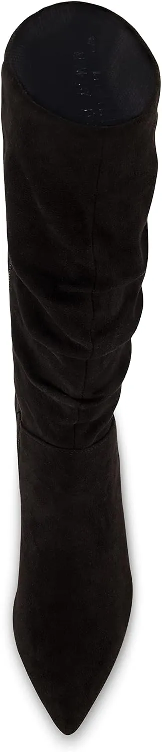 CUSHIONAIRE Women's Hip Slouchy Vegan Suede Mid-Calf Scrunch Boot with Pointed Toe, Memory Foam & 3-Inch Heel | Wide Widths Available