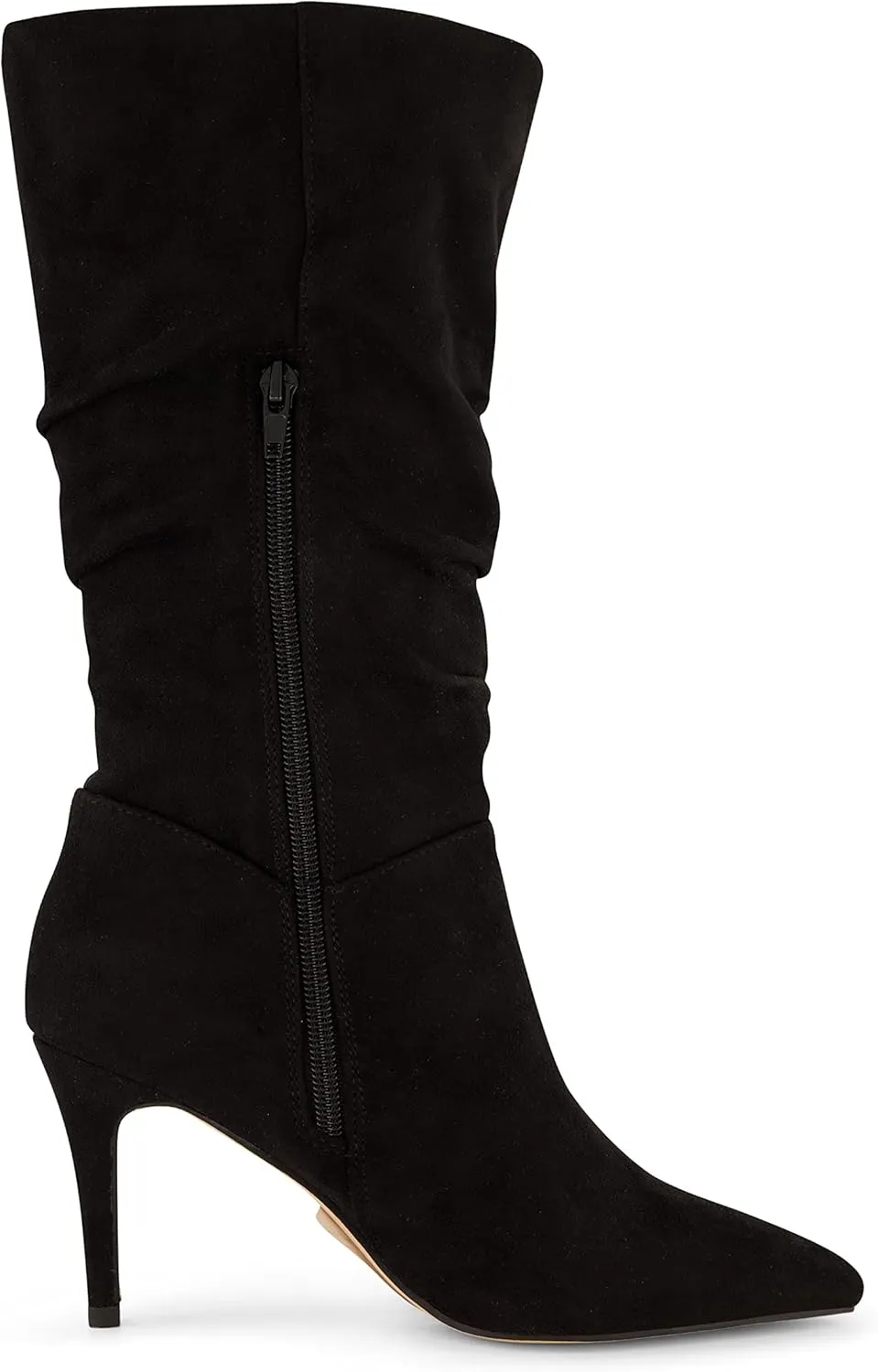 CUSHIONAIRE Women's Hip Slouchy Vegan Suede Mid-Calf Scrunch Boot with Pointed Toe, Memory Foam & 3-Inch Heel | Wide Widths Available
