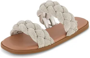 CUSHIONAIRE Women's Natasha rhinestone braided slide sandal  Memory Foam, Wide Widths Available