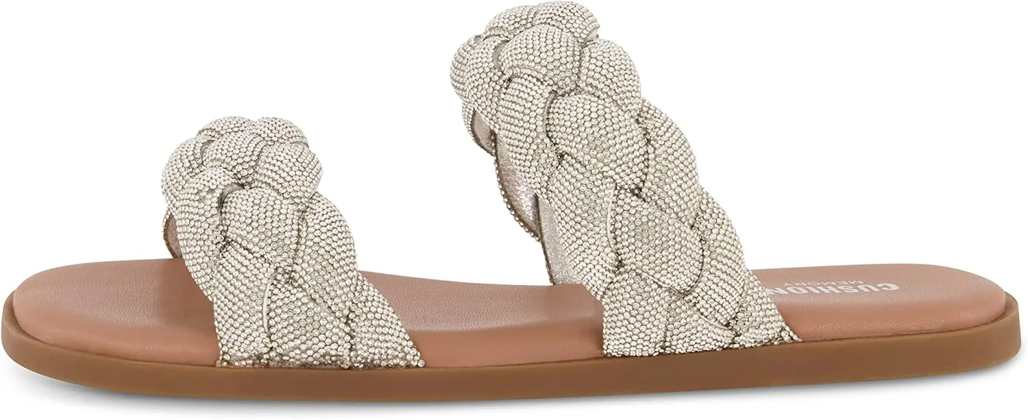 CUSHIONAIRE Women's Natasha rhinestone braided slide sandal  Memory Foam, Wide Widths Available