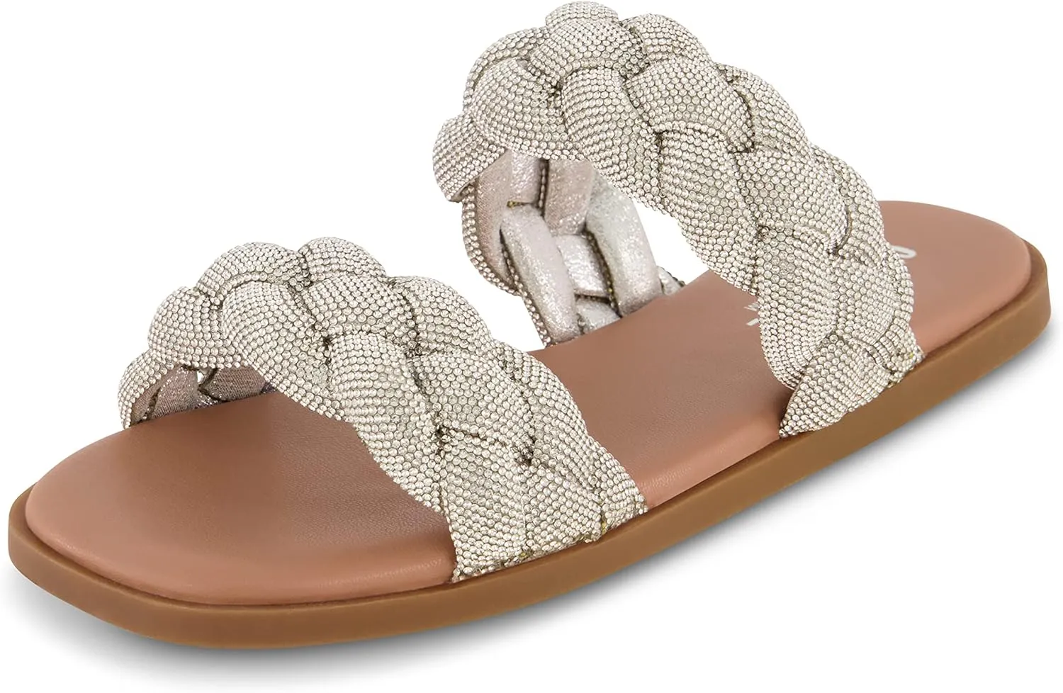 CUSHIONAIRE Women's Natasha rhinestone braided slide sandal  Memory Foam, Wide Widths Available