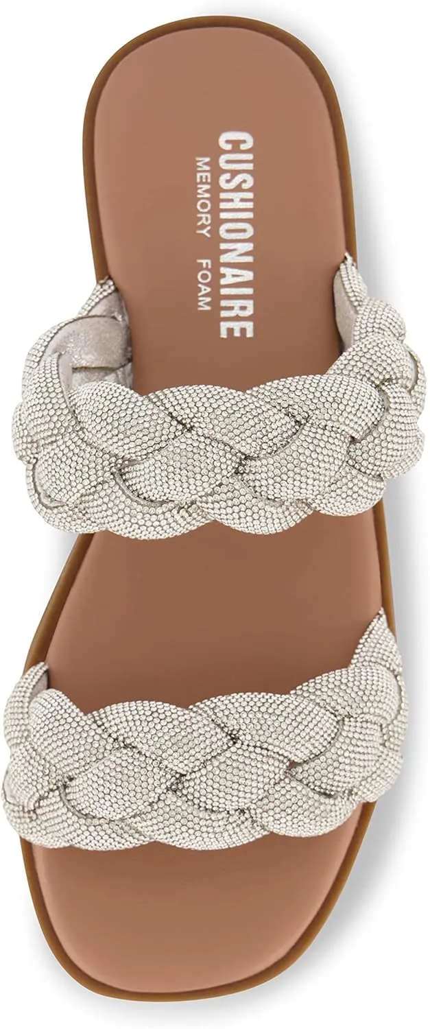 CUSHIONAIRE Women's Natasha rhinestone braided slide sandal  Memory Foam, Wide Widths Available