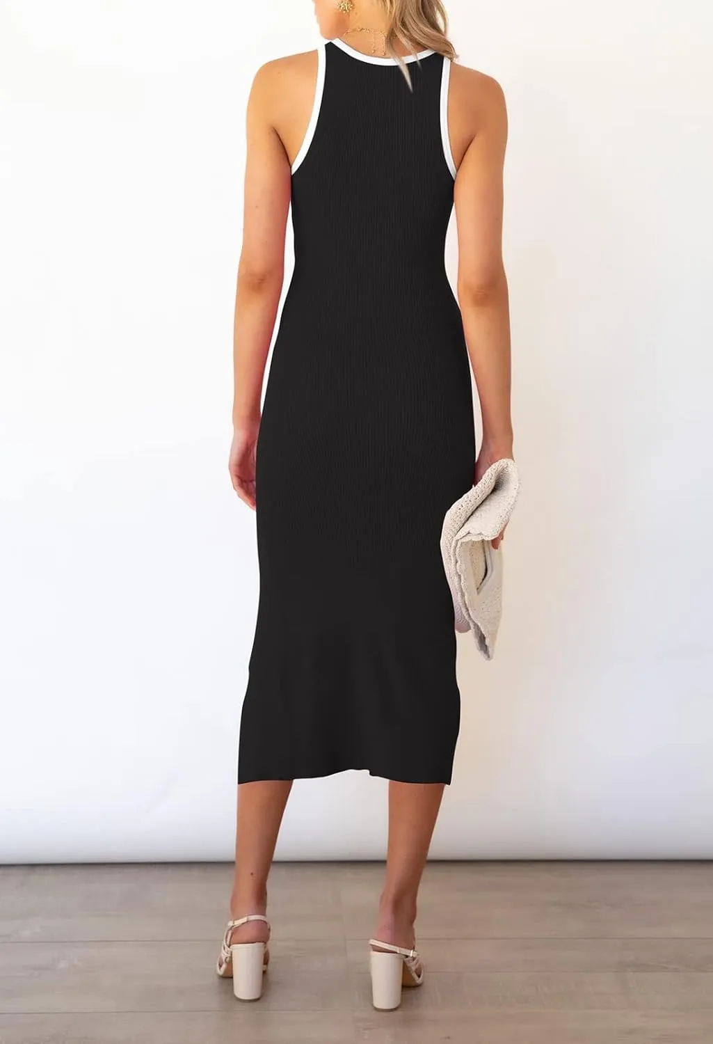 Cutiefox Women's Sleeveless Cut Out Side Slit Ribbed Knit Bodycon Tank Midi Dress