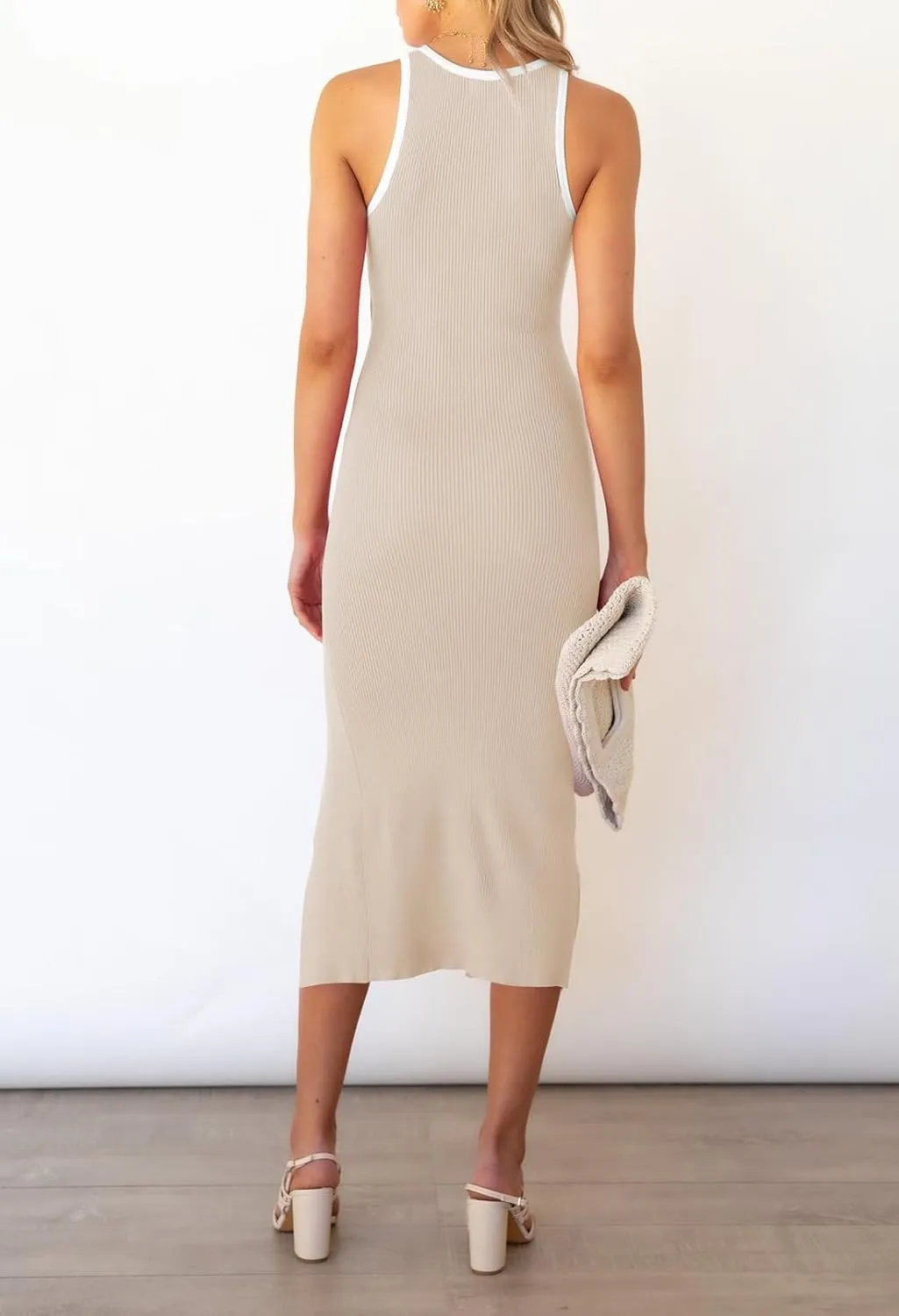 Cutiefox Women's Sleeveless Cut Out Side Slit Ribbed Knit Bodycon Tank Midi Dress