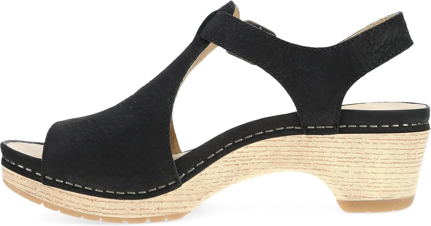 Dansko Laverne Peep-Toe Sandals for Women – T-Strap Design with Stain Resistant Nubuck Leathers