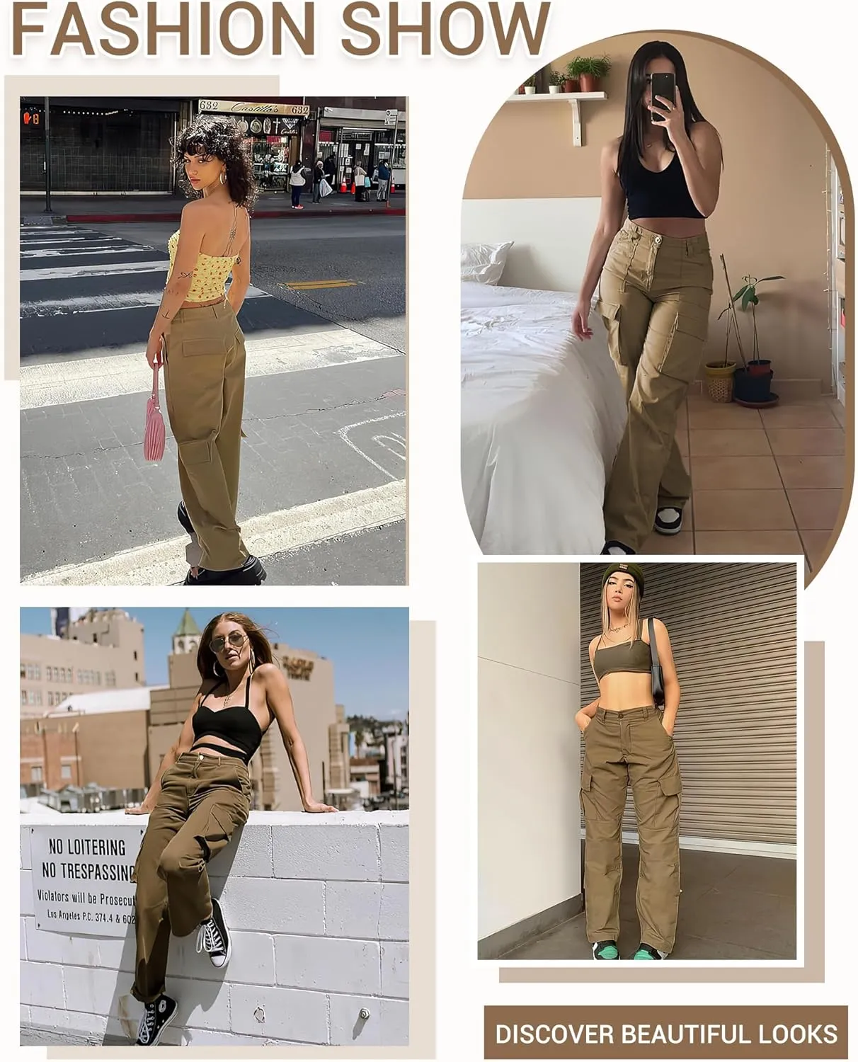 DIBAOLONG Cargo Pants Women High Waist Casual Pants Wide Leg Y2K Pants Baggy Streetwear Military Trousers 6 Pockets
