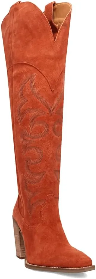 Dingo Womens Primadonna Embroidered Snip Toe Zippered Casual Boots Over the Knee High Heel 3" & Up - Brown
