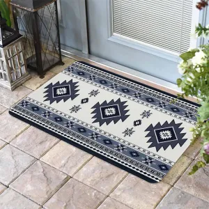 Door Mat Outside Aztec Southwest Ethnic Welcome Mats for Front Door, Boho Geometric Non Slip Indoor Outdoor Doormat, Low-Profile Floor Door Mats for Muddy Wet Shoes-16X24in