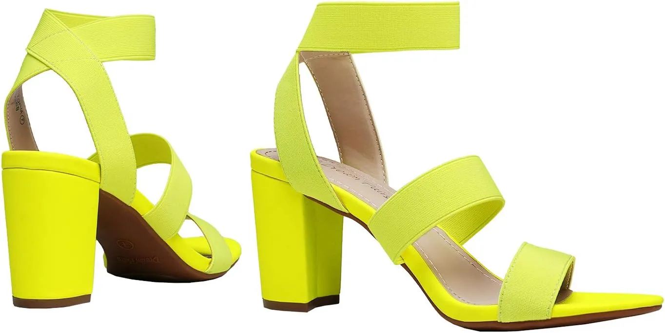 DREAM PAIRS Women's Open Toe High Chunky Elastic Strap Dress Heel Sandals
