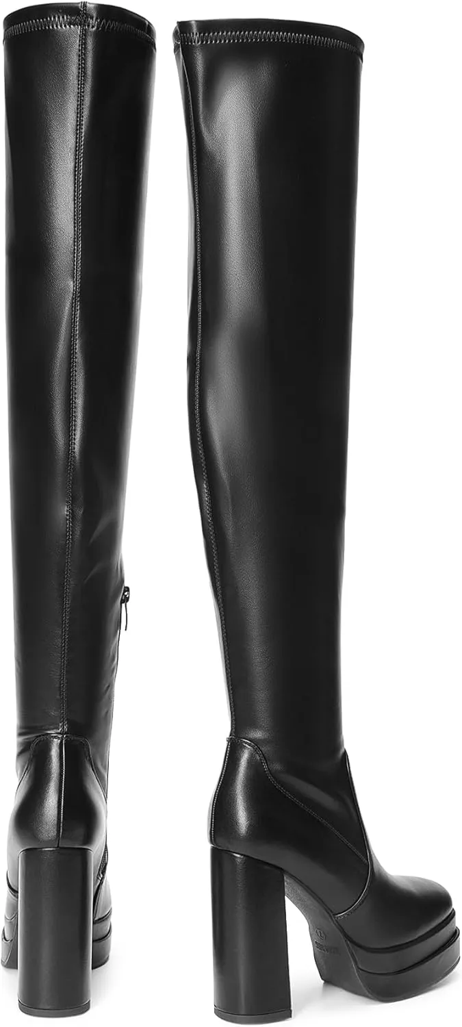 DREAM PAIRS Women's Platform Over The Knee Thigh High Boots Chunky High Heels Square Toe Long Fall Y2K Gogo Boots