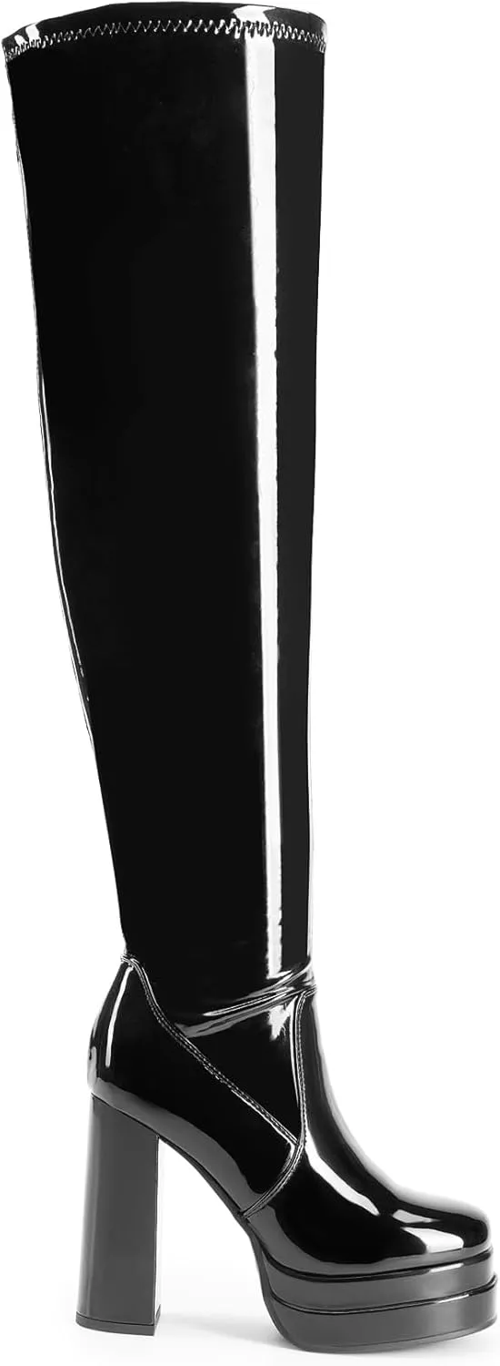 DREAM PAIRS Women's Platform Over The Knee Thigh High Boots Chunky High Heels Square Toe Long Fall Y2K Gogo Boots