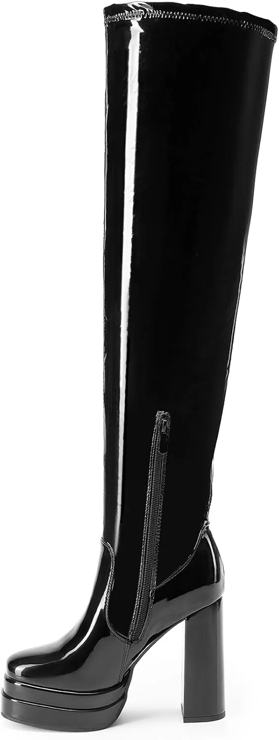 DREAM PAIRS Women's Platform Over The Knee Thigh High Boots Chunky High Heels Square Toe Long Fall Y2K Gogo Boots