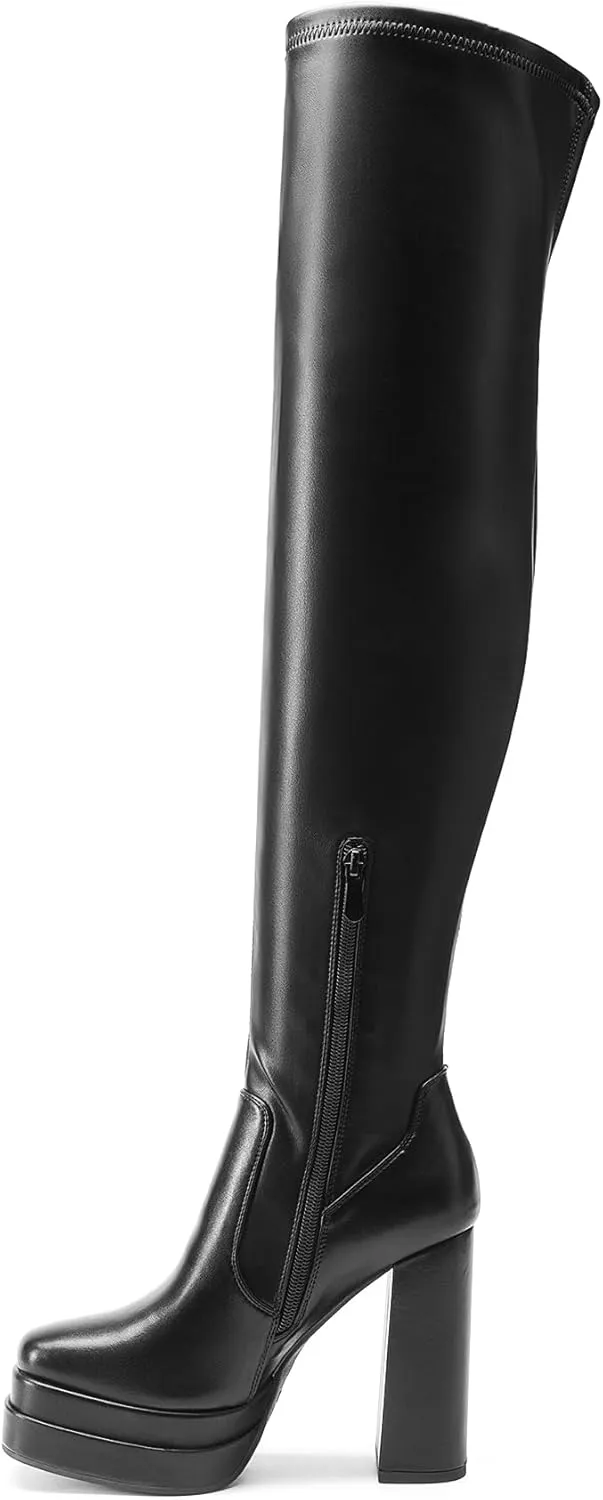 DREAM PAIRS Women's Platform Over The Knee Thigh High Boots Chunky High Heels Square Toe Long Fall Y2K Gogo Boots