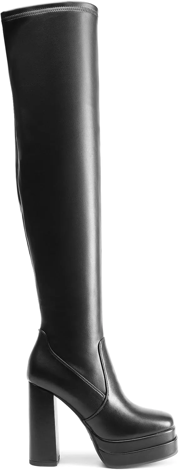 DREAM PAIRS Women's Platform Over The Knee Thigh High Boots Chunky High Heels Square Toe Long Fall Y2K Gogo Boots