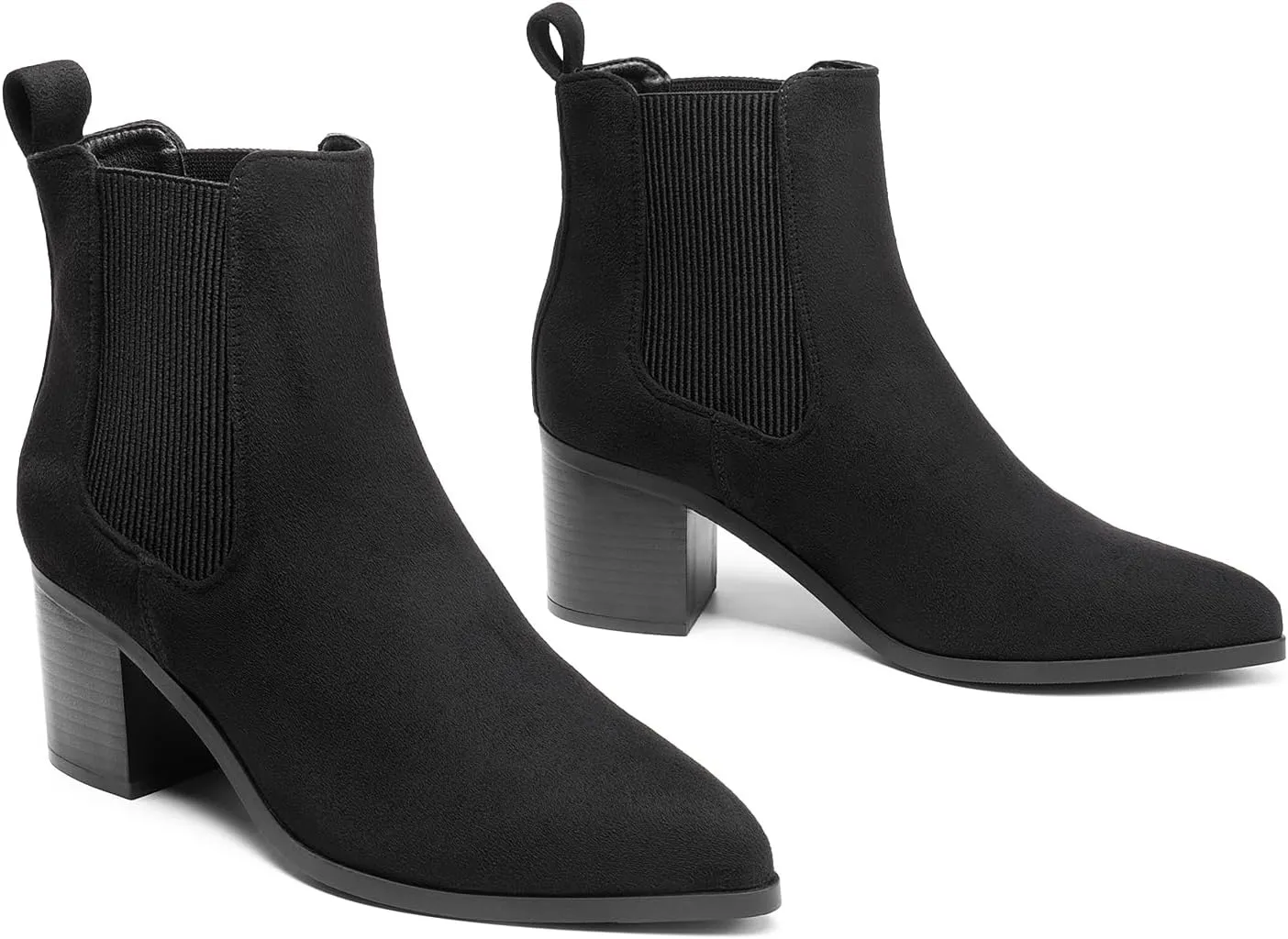 DREAM PAIRS Women's Retro Elastic Chelsea Ankle Boots Fashion Low Chunky Block Heel Pointed Toe Fall Heeled Booties Shoes