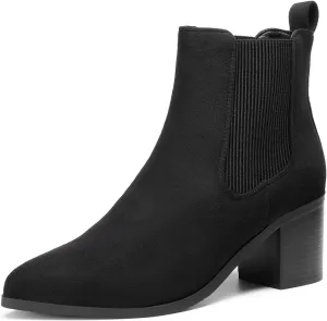 DREAM PAIRS Women's Retro Elastic Chelsea Ankle Boots Fashion Low Chunky Block Heel Pointed Toe Fall Heeled Booties Shoes