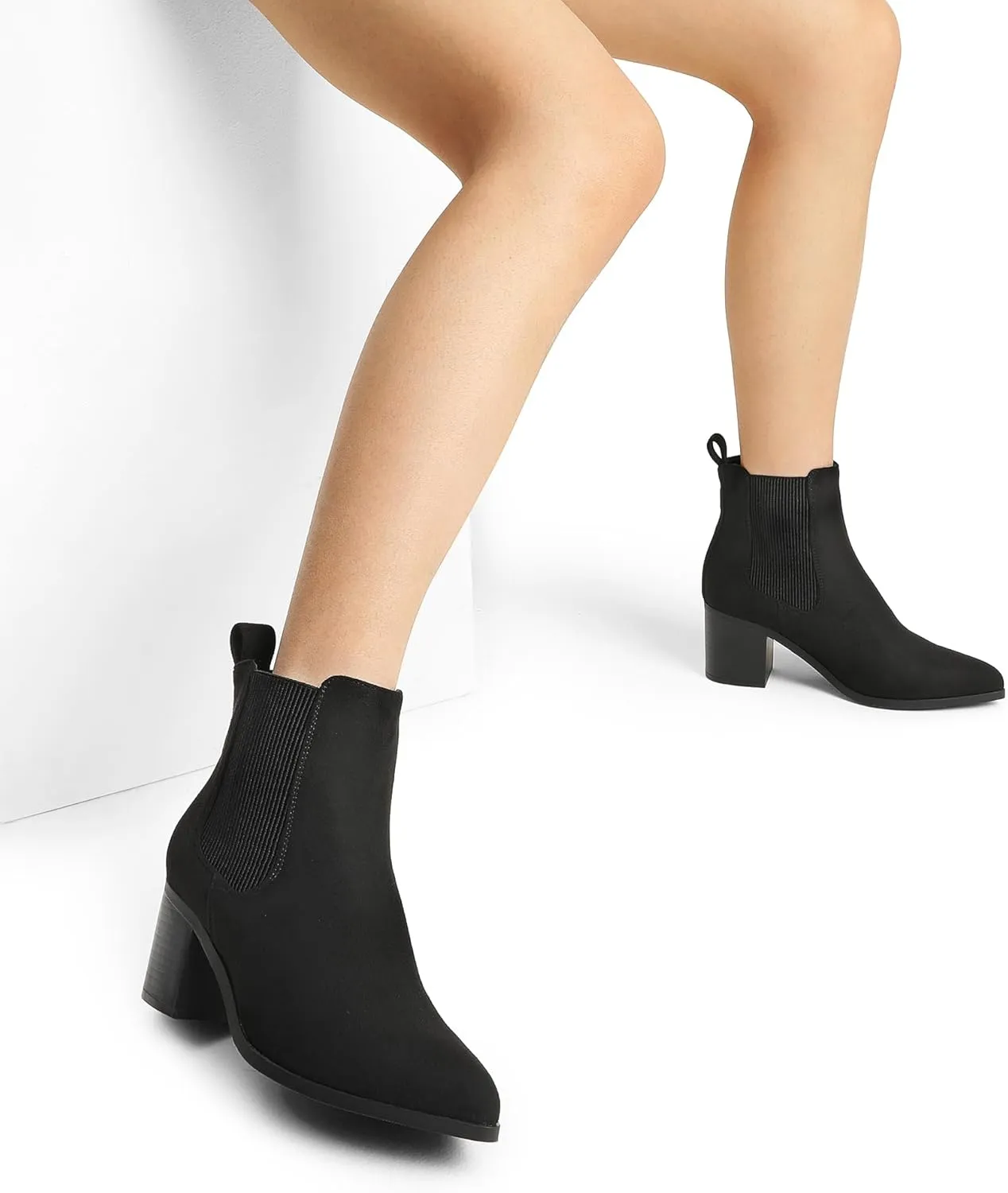 DREAM PAIRS Women's Retro Elastic Chelsea Ankle Boots Fashion Low Chunky Block Heel Pointed Toe Fall Heeled Booties Shoes