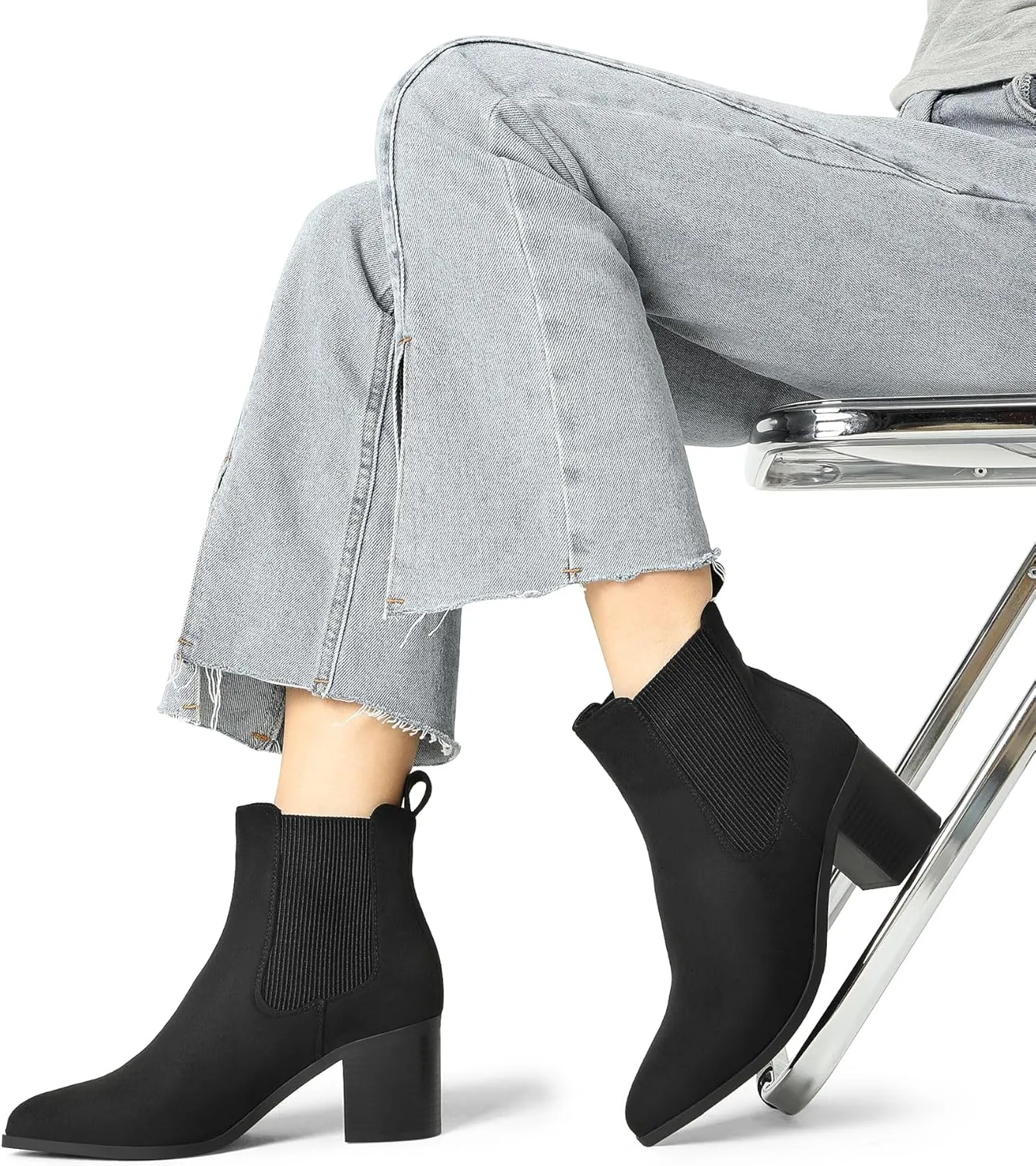 DREAM PAIRS Women's Retro Elastic Chelsea Ankle Boots Fashion Low Chunky Block Heel Pointed Toe Fall Heeled Booties Shoes