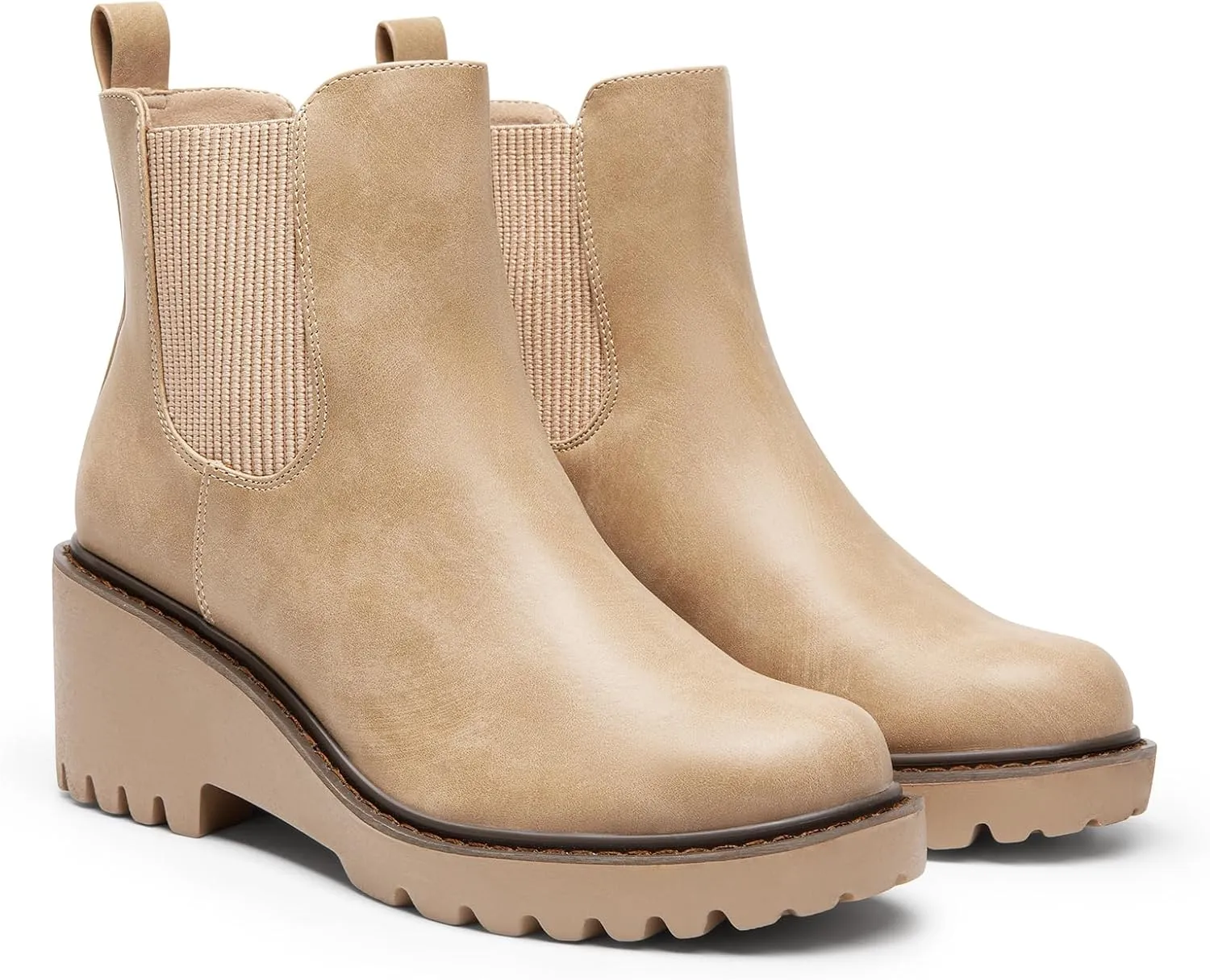 DREAM PAIRS Women's Wedge Chelsea Ankle Boots Fashion Round Toe Low Wedge Heel Platform Booties Shoes
